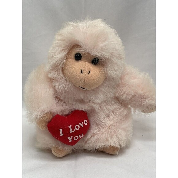 Vintage Crystal Toys Manufacturers Pink MONKEY I LOVE YOU Plush Stuffed Animal - Picture 1 of 11